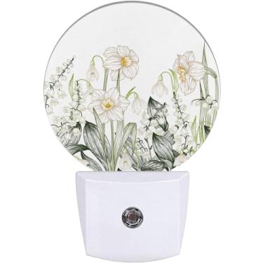 Imagem de EMXION Luz Noturna De Nenúfar, Vintage Com Flor Branca, Plug-In Na Parede, Lâmpada Led Sensor Automático Do Anoitecer Ao Amanhecer Para Quartos/Cozinhas/Banheiros/Corredores, Economia Energia