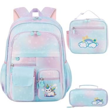 Imagem de Mochila escolar para meninas arco-íris linda mochila para laptop de volta às aulas bolsa de viagem com estojo para viagem, acampamento, caminhada