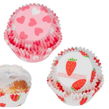 Imagem de TOCCOOL 200 peças de forros de cupcake, copos de cozimento, forros de muffin, embalagens de cupcake e forros de papel para cupcake (morangos, amor)
