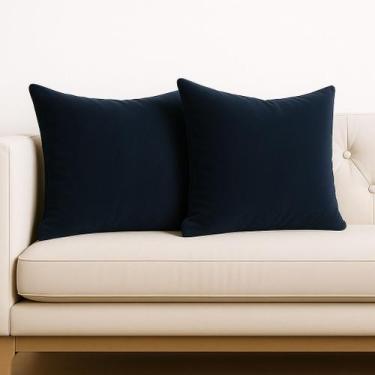 Imagem de 2 Capas Almofadas Veludo Macio Sofa Quarto 45x45 Azul Escuro - Art in 