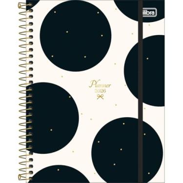 Imagem de Planner SEMANAL Espiral 2026, 17,7 x 24 cm West Village - Fundo branco poá preto