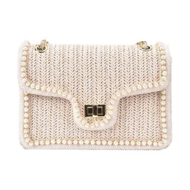 Imagem de Rrlihjgu Bolsas a Tiracolo Femininas | Bolsa Feminina De Palha Com Pérolas Falsas - Fecho de Zíper Organizador para Viagem Festivais Faculdade