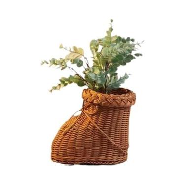 Imagem de Cesta De Flores De Rattan Imitada Tecido Plástico Forma De Sapato Cest