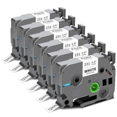 Imagem de 6X TZe-231 TZ Fita 12 mm 1,2 cm laminada branca P Touch Label Tape Substituir para Brother Label Maker, compatível com Brother PTouch Label Maker PTD210 H110 D220 D600 D400 D410 2040, preto sobre