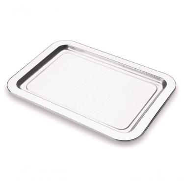 Imagem de Bandeja Aço Inox Retangular 34x25 Cm Servir Casa Hospital Inoxidavel Higiene Aparador Multiuso