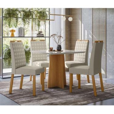 Imagem de Mesa De Jantar Ambiente Anitta 90x90 Cm Com Vidro Ype Off White E 4 Cadeiras Mariana Ype Veludo Nude – New Ceval