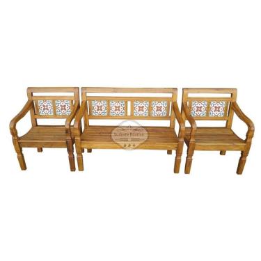 Imagem de Conjunto Com 1 Banco E 2 Poltronas Em Madeira De Demolição 4 Lugares Sudeste Rústico