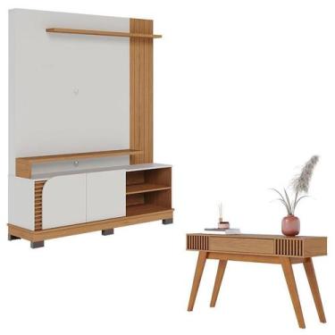 Imagem de Estante Home Theater Jurerê 1.5 Off White Matte Freijó com Aparador Ri