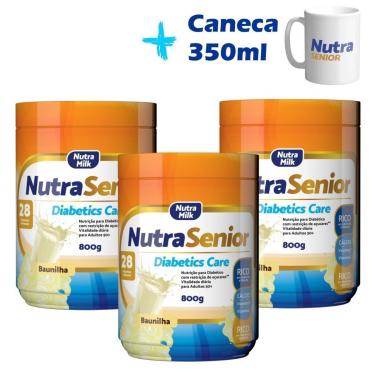 Imagem de Kit 3 potes Nutra Senior Diabetics Care 50+ 800g ZERO AÇÚCAR e Caneca exclusiva 350ml-Unissex