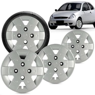 Imagem de Kit 4 Calotas Ka 02 a 03 Aro 13 Prata Cubo Baixo Grid