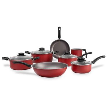 Imagem de Jogo de Panelas Antiaderente Pro-Flon 7 Peças Ruby Vermelho Brinox - 7