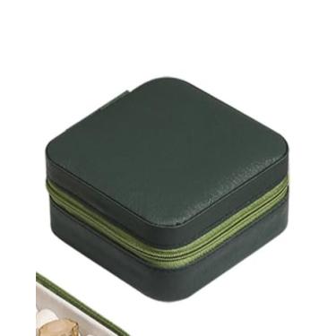 Imagem de Porta-Jóias Duplo Mini Portátil de Couro | Organizador Multifuncional para Bijuterias(VERDE EDCURO,2 unidades)