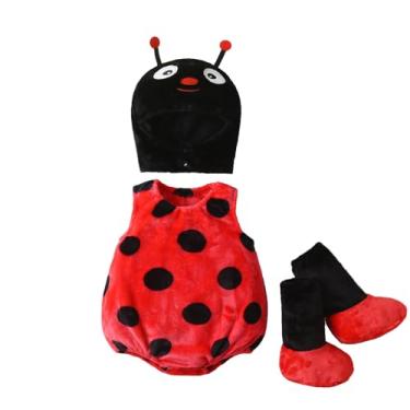 Imagem de Kuriozud Cute Fuzzy Animal Costume for Baby Girl Boy Halloween Costume Romper with Hat and Leg Warmer 4pcs Cosplay Outfit Ladybug Red, 3-6 Monhts