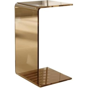 Imagem de Mesa Lateral De Acrílico Transparente Nórdico Em Forma De C Luz De Mesa De Canto Retangular Minimalista De Luxo Para Sala De Estar Espaços Pequenos 30 * 30 * 65 Cm, Smoke Grey