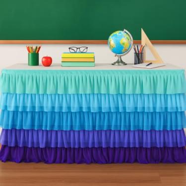 Imagem de Saia de mesa de professor 1,8 m x 76,2 cm – Saia de mesa com babados para sala de aula, tecido de chiffon 100D de volta às aulas, decoração de mesa de professor (brisa do oceano)