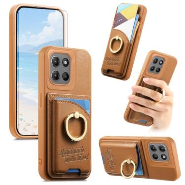 Imagem de Asuwish Capa de telefone para Motorola Moto G15 capa carteira com protetor de tela de vidro temperado e suporte de cartão de crédito de couro PU anel suporte acessórios celular MotoG14 G 15 mulheres