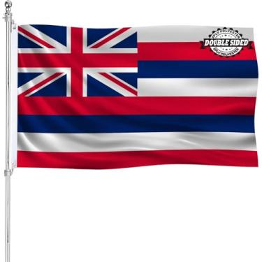 Imagem de Bandeira havaiana 7 x 12 cm exterior dupla face bandeira do estado do Havaí HI resistente material de poliéster de 3 camadas com 2 ilhós de metal, 4 linhas de costura