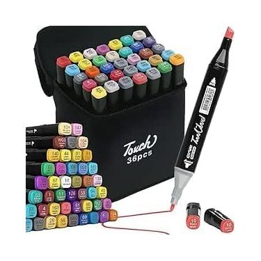 Imagem de Canetas para Colorir Touch com Ponta Dupla Conjunto de Canetas Permanente Marcador Profissional e Escolar com Estojo Kit 36 canetas