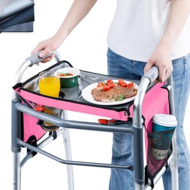 Imagem de BAGSFY Bandeja para andador com suporte de copo e bolso lateral – mesa de andador superior rígida para idosos – Acessório dobrável para refeições, leitura, bebidas – superfície antiderrapante