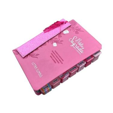 Imagem de Bíblia Letra Jumbo Rosa Floral Personalizada Com Abas Arc Full Color C