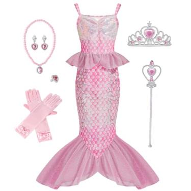 Imagem de Gesikai Fantasia de sereia para meninas, vestido de sereia, fantasia de Halloween para meninas