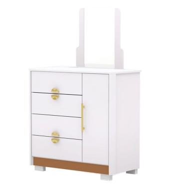 Imagem de Comoda Com Espelho 4 Gavetas 1 Porta 93 Cm Bel Vlr Branco Camarim