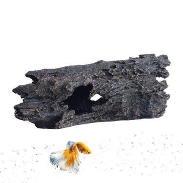 Imagem de Saim Decorações de aquário ornamento de tronco de árvore oco de resina, casa de tronco de bettas/peixe-gato, decoração de casa de madeira para tanque de peixes, caverna esconderijo de peixes dourado