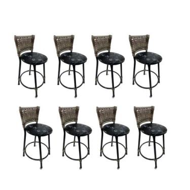 Imagem de Kit 8 banqueta baixa junco cozinha gourmet bancada americana - FortMix