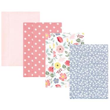 Imagem de Luvable Friends Hudson Baby Conjunto de 4 panos de flanela para arrotos, Blush floral, 14x20 inches