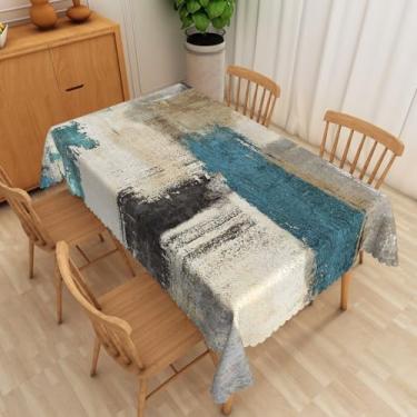 Imagem de SIEDYCV Toalha de mesa vintage bege azul cinza grafite, 152 x 250 cm, pintura a óleo abstrata, tecido retangular, toalha de mesa à prova d'água, para cozinha, pátio, festa, café, decoração de casa