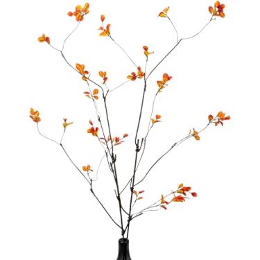 Imagem de 4 peças de ramos artificiais de ficus de outono, ramos de vegetação, plantas falsas de outono com hastes arbustos de folhas amarelas artificiais para enchimento de vaso de mesa interna, decoração de