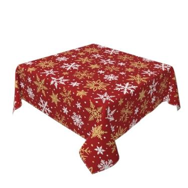 Imagem de Aytipun Toalha de mesa vermelha escura quadrada de Natal 132 x 132 cm dourada branca com tema de férias de inverno toalha de mesa decorativa sazonal rústica para festa interna, cozinha, jantar