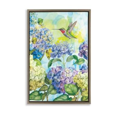 Imagem de Stupell Industries Hortênsias de primavera com beija-flor marrom emoldurado design de arte de parede por Tim Coffey, 78 x 53 cm