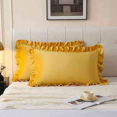 Imagem de Move Over Fronhas de veludo com babados douradas, Queen, douradas, de veludo, enseadas, design de franja, design luxuoso, fronhas com fecho de bolso, conjunto de 2