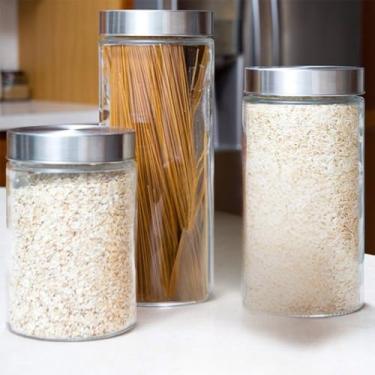 Imagem de Conjunto de Potes de Vidro com Tampa de Inox, Herméticos com Rosca, Organizadores para Cozinha