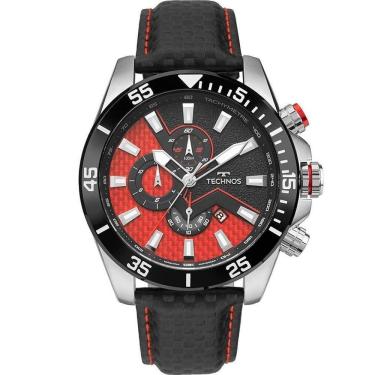 Imagem de Relógio TECHNOS masculino cronógrafo preto couro OS1ABV/0R