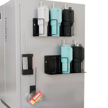 Imagem de Suporte magnético para copo Stanley – comporta 6 copos, organizador de garrafa de água com suporte de canudo e suporte para tampa, compatível com copos Stanley de 20/30/1,134 g com alça, presente