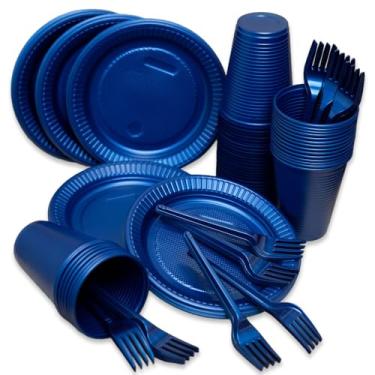 Imagem de Kit Descartáveis Perolados Festa 50 Pessoas - Azul Petróleo