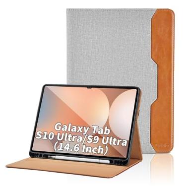 Imagem de Oduio Capa para Samsung Galaxy Tab S10 Ultra 2024/S9 Ultra 2023 14,6 polegadas, modelo SM-X920/X926B/X910/X916B, capa fólio de negócios de couro PU com suporte e bolso S Pen, cinza