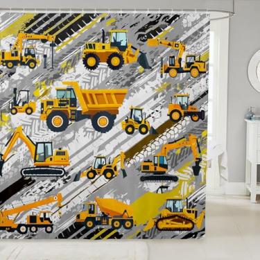 Imagem de Cortina de chuveiro de caminhão de construção, crianças, meninos, veículos, carro, escavadeira, desenho amarelo, crianças, maquinaria, banheiro, decoração de casa, conjunto de cortina de banheira