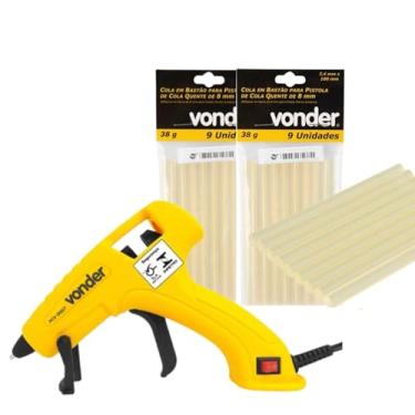 Imagem de Maquina Aplicador Pistola De Cola Quente Bico Fino 7 a 8mm Profissional Pequena Com 18 Bastões de Cola Quente Transparente
