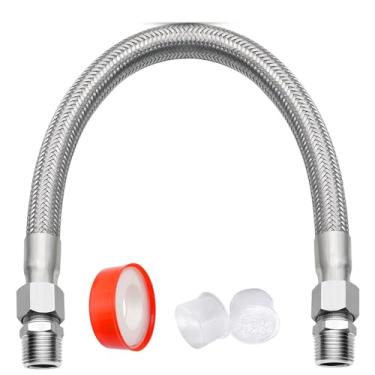 Imagem de Kit de mangueira jumper de compressor de nível industrial – macho NPT de 3/10.2 cm, 50.8 cm de comprimento, 450 PSI e 398.9 °C – Mangueira de ar resistente de 9,5 mm com dois adaptadores machos