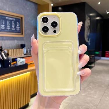 Imagem de Capa de celular 3 em 1 com pacote de cartão e foto para iPhone 16, 15, 13, 12, 11 Pro Max, suporte tipo carteira, capa traseira transparente (para iPhone 12 Pro Max/amarelo claro)