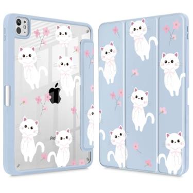 Imagem de Tuiklol Capa para iPad Pro de 11 polegadas (M4) 2024 5ª geração, porta-lápis embutido com proteção traseira transparente, suporte de três dobras, hibernar/despertar automático. Modelo: A2836/A2837