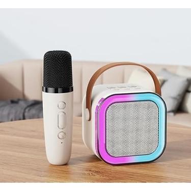 Imagem de Pequeno portátil Bluetooth microfone karaoke caixa de som, Luzes LED dinâmicas embutidas, com 1 microfone sem fio, para infantil adultos familiares, ar livre, festa presente (Cor sortida)