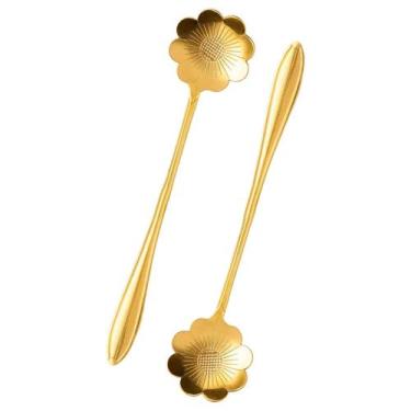 Imagem de Kit 2 Colheres Flor Cosmos Café E Sobremesa Inox Dourado - JM CASA