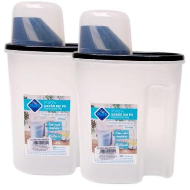 Imagem de Porta Sabão em Pó Multiuso 1,7L Com Tampa Copo Medidor 2 Peças - PLAST