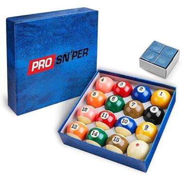 Imagem de PROSNIPER Bolas de bilhar – Conjunto de 16 bolas de piscina premium, incluindo 4x pontas de taco e 4x giz azul I 170 g e 5,7 cm I acessórios de mesa de bilhar para iniciantes e profissionais que eu fiz de resina pura