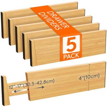 Imagem de Divisórias de gaveta Lifewit Bamboo 4 High 30-43 cm, pacote com 5