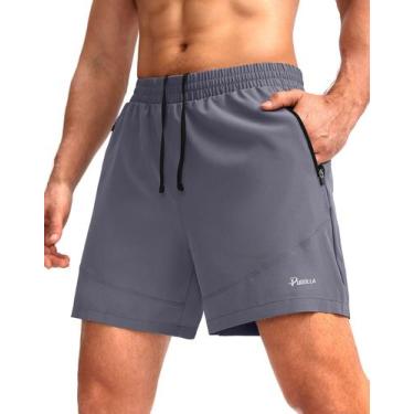 Imagem de Shorts de corrida Pudolla para exercícios masculinos com bolsos com zí